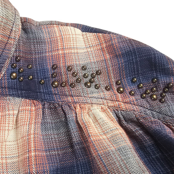 Free People Shirt Womens XS Multicolor Plaid Oversized Casual Studded Button Up - Picture 5 of 15